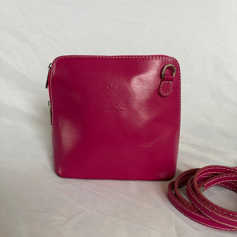 Vera Pelle Italian Leather Pink Crossbody Bag